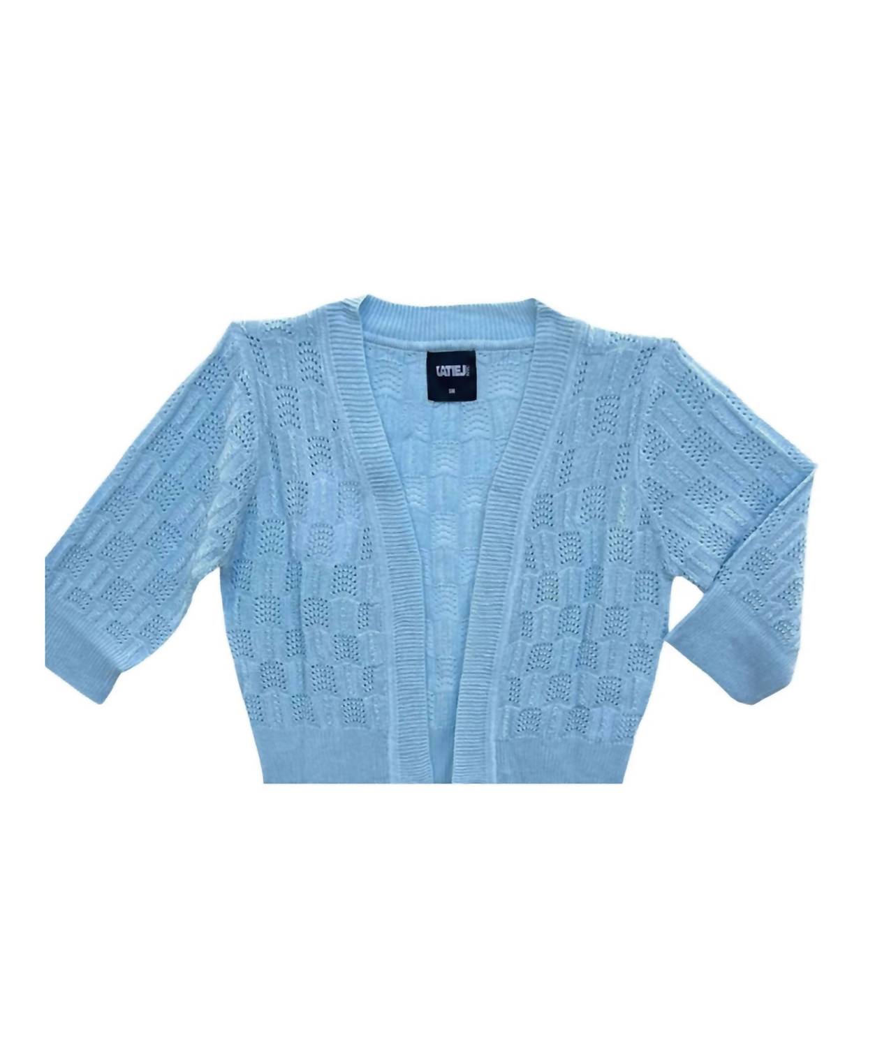 Детская короткая кардиган с коротким рукавом в светло-голубом KatieJnyc
Детская короткая кардиган с коротким рукавом в светло-голубом KatieJnyc