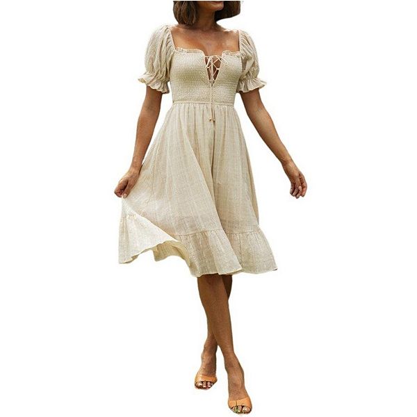 Женское повседневное платье с квадратным вырезом, шнуровкой спереди, рюшами и пышными рукавами для пляжа Yesfashion
Женское повседневное платье с квадратным вырезом, шнуровкой спереди, рюшами и пышными рукавами для пляжа Yesfashion