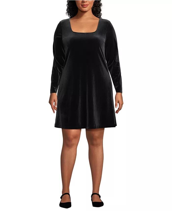 Платье большого размера из трикотажного бархата с квадратным вырезом Lands' End, черный
Платье большого размера из трикотажного бархата с квадратным вырезом Lands' End, черный