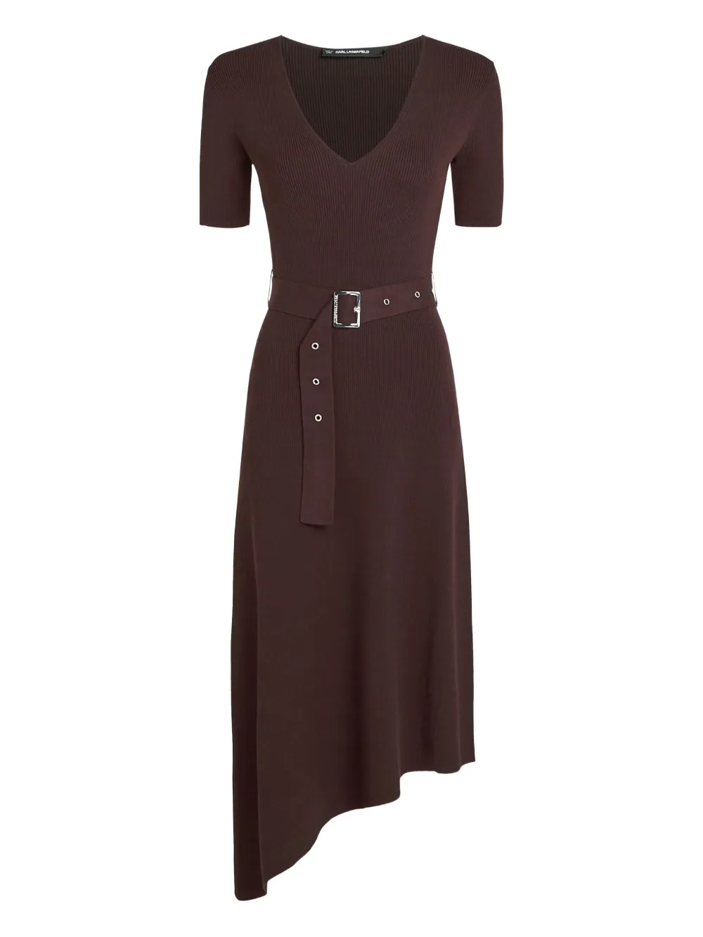 Трикотажное платье миди с поясом KARL LAGERFELD, коричневый 
Трикотажное платье миди с поясом KARL LAGERFELD, коричневый