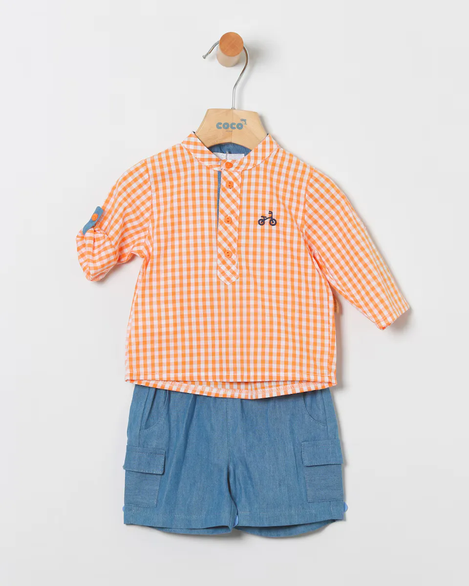 Комплект из рубашки в клетку и шорт-карго для малыша Coco Acqua, оранжевый 
Комплект из рубашки в клетку и шорт-карго для малыша Coco Acqua, оранжевый