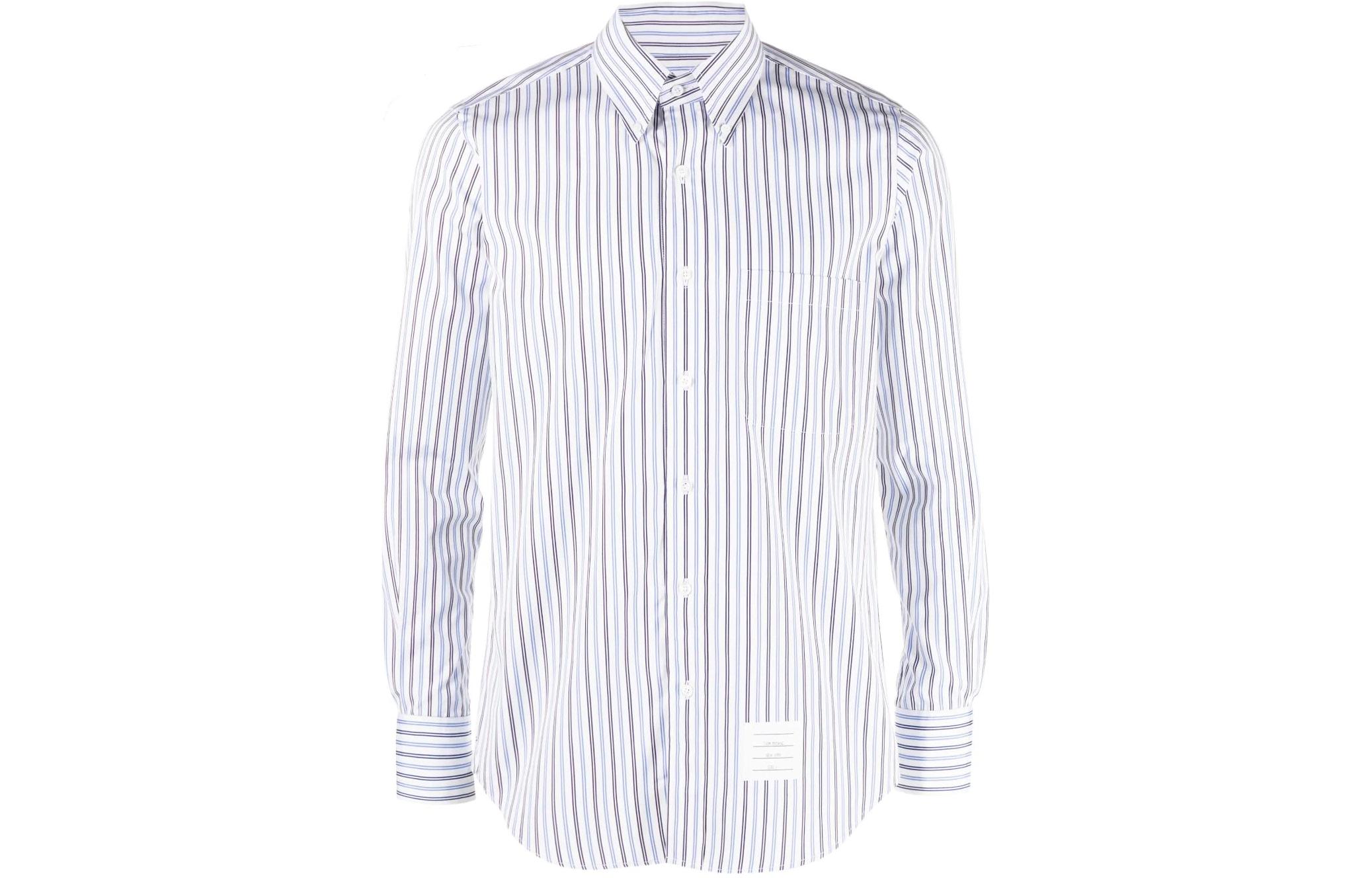 Полосатая рубашка на пуговицах THOM BROWNE, синяя
Полосатая рубашка на пуговицах THOM BROWNE, синяя