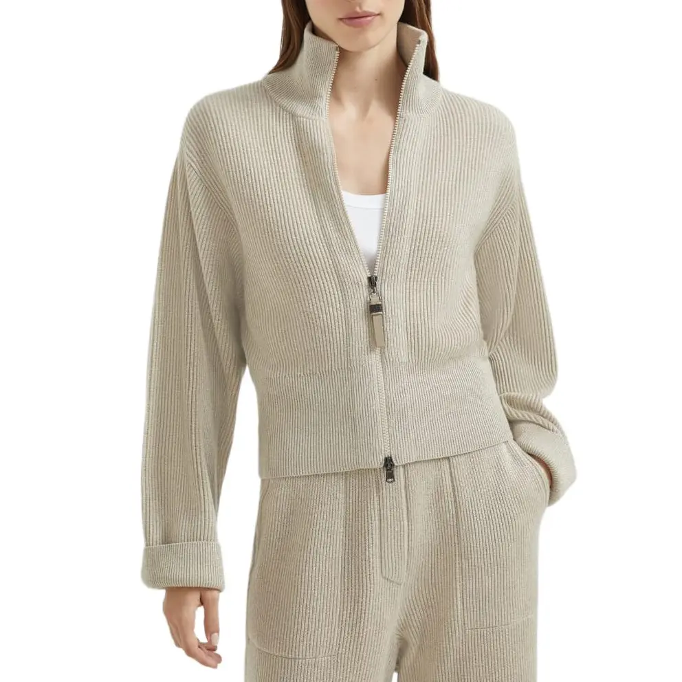 Свитер с ребристой отделкой и молнией спереди Brunello Cucinelli, бежевый
Свитер с ребристой отделкой и молнией спереди Brunello Cucinelli, бежевый