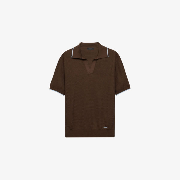 Поло Prada из шелка и хлопка с вышитым логотипом, коричневый 
Поло Prada из шелка и хлопка с вышитым логотипом, коричневый