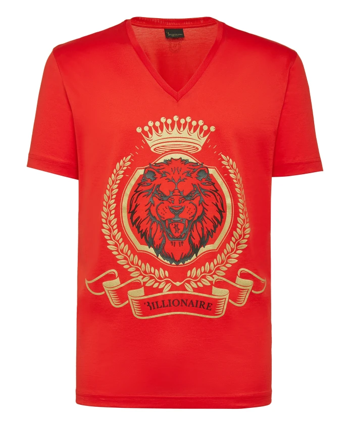 Футболка с V-образным вырезом, размер 5, с принтом льва. Billionaire, красный
Футболка с V-образным вырезом, размер 5, с принтом льва. Billionaire, красный