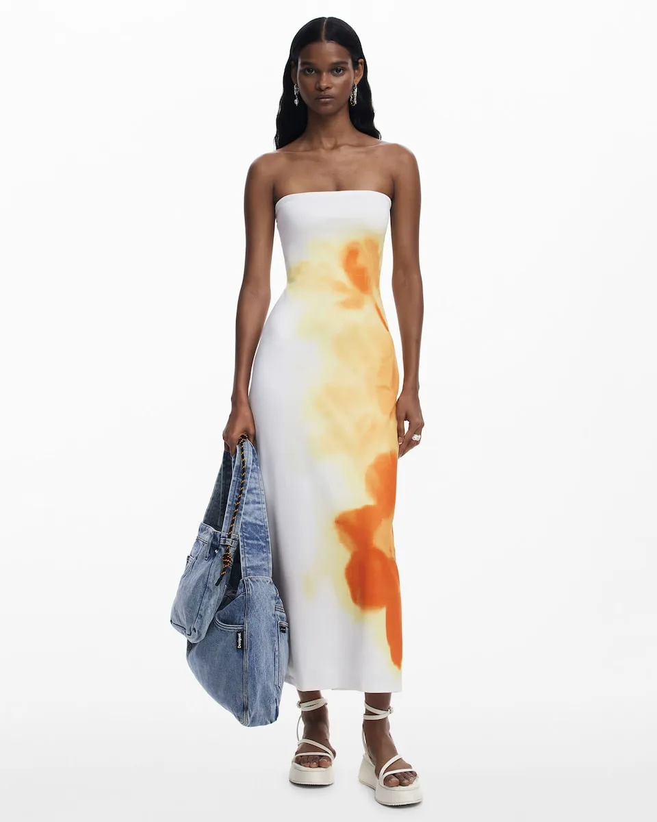 Женское платье-бандо с цветочным принтом Desigual, белый 
Женское платье-бандо с цветочным принтом Desigual, белый