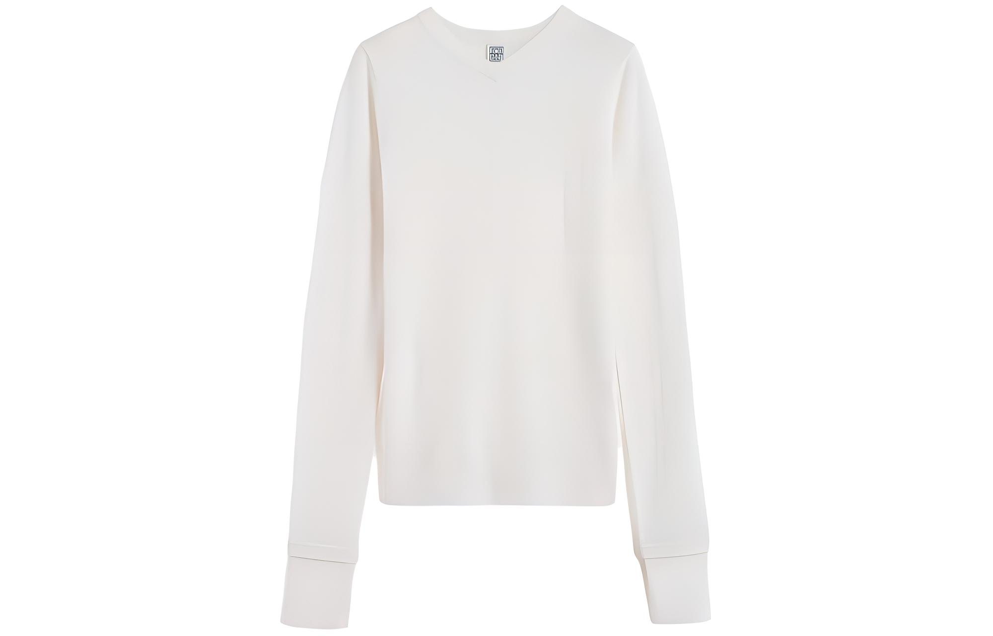 Тотал Кремовый Вязаный Свитер с V-образным Вырезом и Двухцветным Дизайном Totême 
Тотал Кремовый Вязаный Свитер с V-образным Вырезом и Двухцветным Дизайном Totême