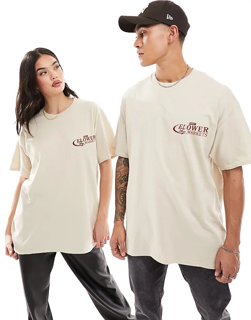 Футболка с принтом цветочного рынка в песочном цвете 
Футболка с принтом цветочного рынка в песочном цвете