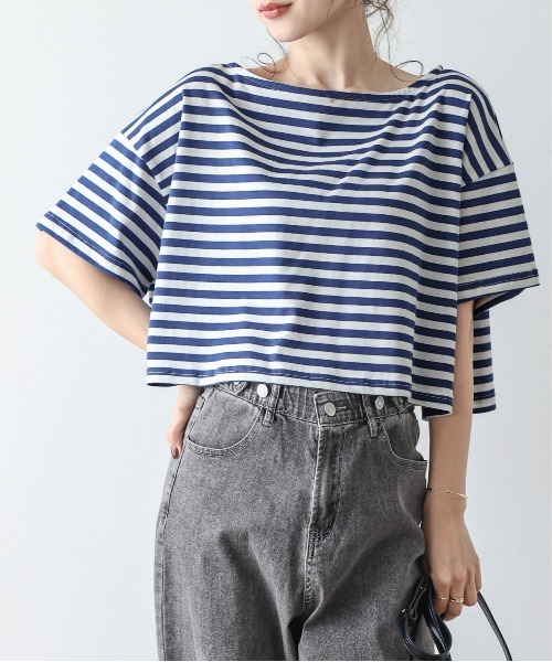 Укороченная футболка с полосками La-gemme, синий
Укороченная футболка с полосками La-gemme, синий