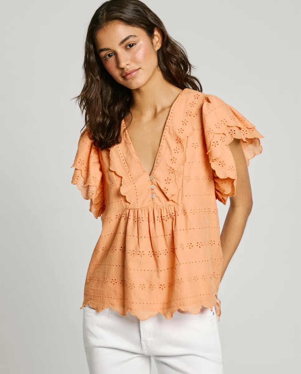 Женская блузка с V-образным вырезом и оборками на рукавах Pepe Jeans, оранжевый
Женская блузка с V-образным вырезом и оборками на рукавах Pepe Jeans, оранжевый