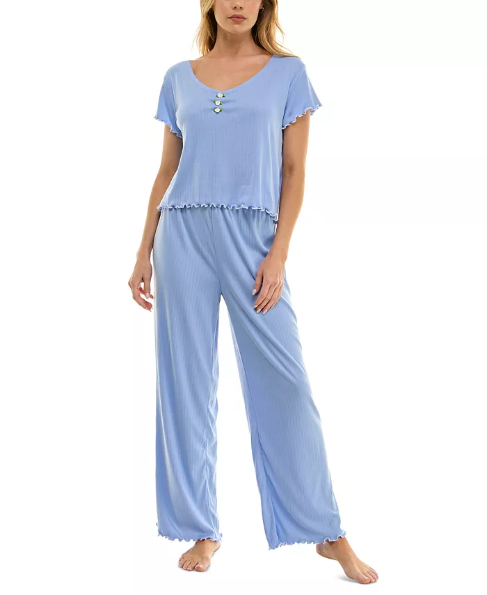 Женский пижамный комплект Pointelle с рюшами Roudelain, синий
Женский пижамный комплект Pointelle с рюшами Roudelain, синий