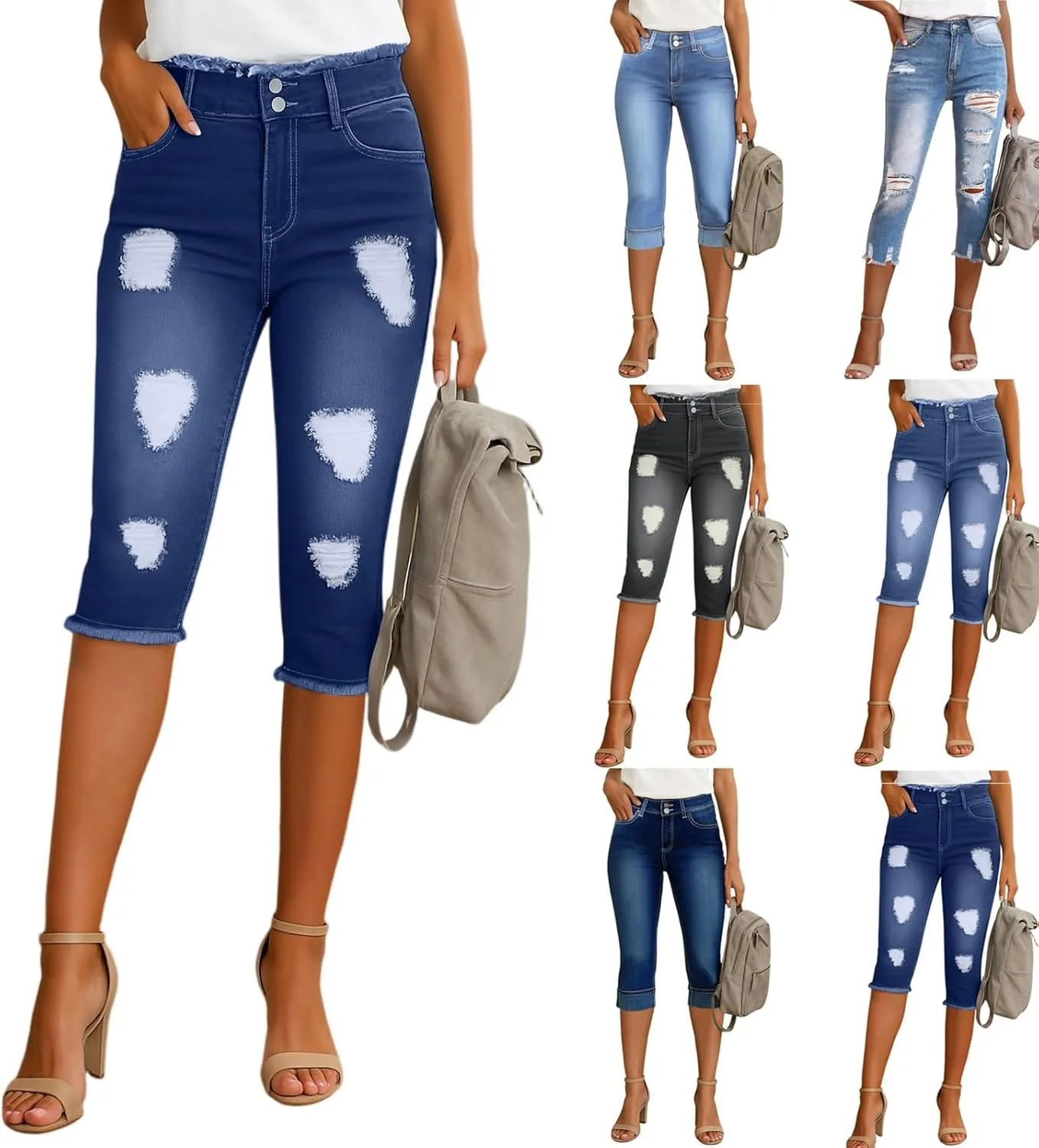 Женские рваные капри-джинсы Stretch High Waisted Distressed Slim Fit
Женские рваные капри-джинсы Stretch High Waisted Distressed Slim Fit