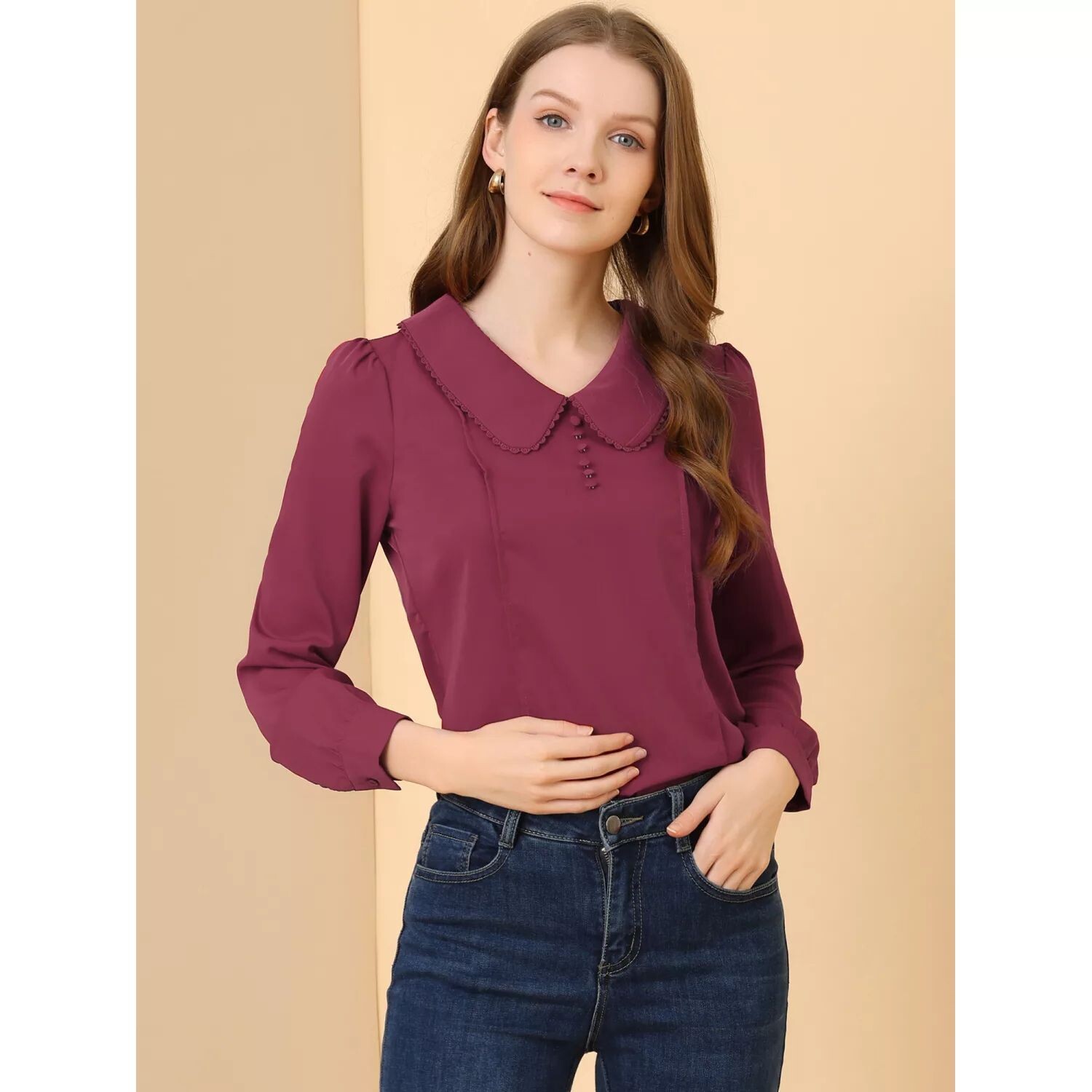 Женская шифоновая рубашка с воротником Питера Пэна с отделкой крючком и длинными рукавами, офисная блузка ALLEGRA K, светло-синий
Женская шифоновая рубашка с воротником Питера Пэна с отделкой крючком и длинными рукавами, офисная блузка ALLEGRA K, светло-синий