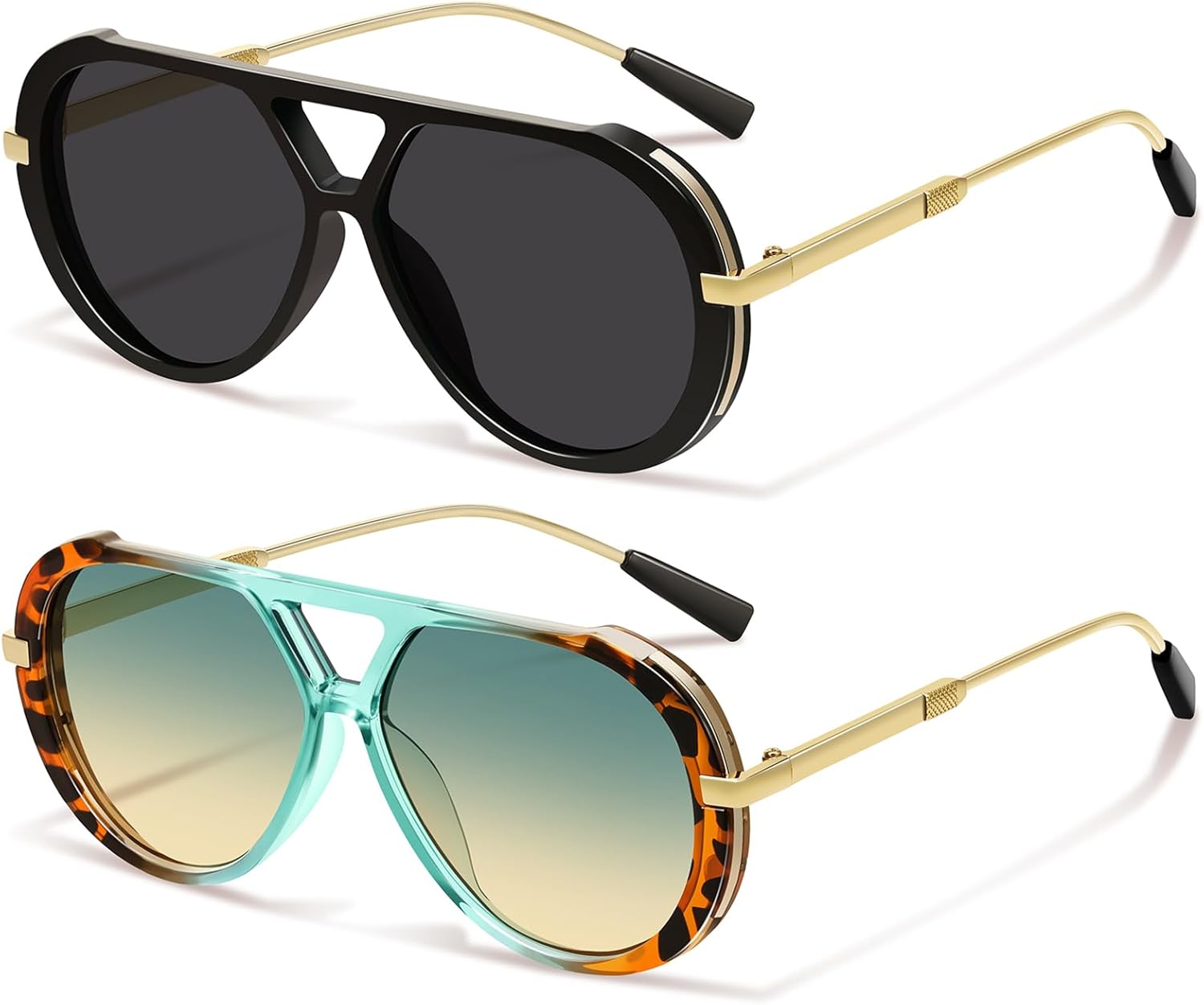 Ретро-солнцезащитные очки-авиаторы золотистого цвета для женщин и мужчин, большая оправа, модный винтажный стиль 70-х, защита от УФ-излучения YMRFW, 2pack (Black/Gray+green/Yellow)
Ретро-солнцезащитные очки-авиаторы золотистого цвета для женщин и мужчин, большая оправа, модный винтажный стиль 70-х, защита от УФ-излучения YMRFW, 2pack (Black/Gray+green/Yellow)