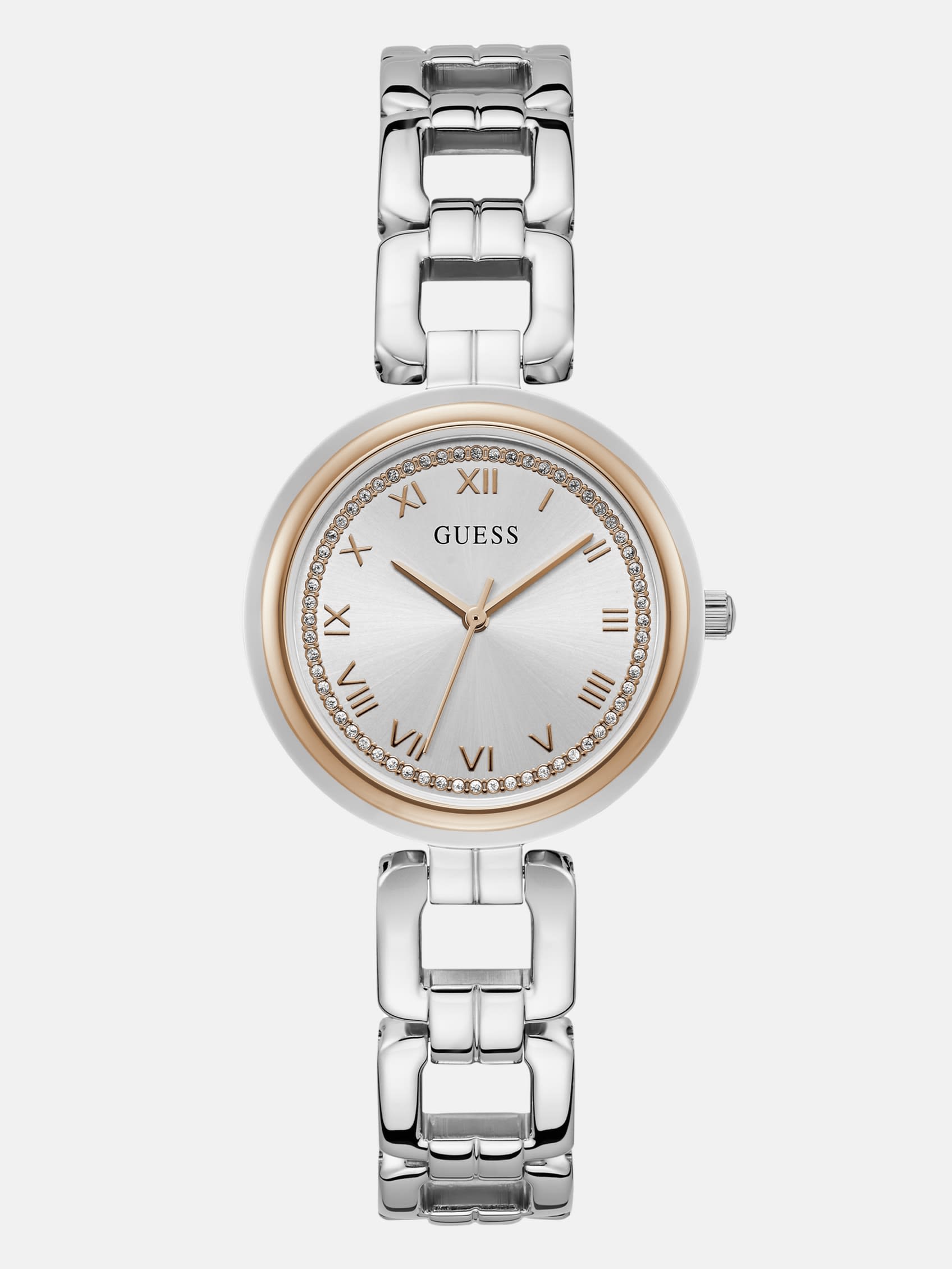 Аналоговые часы серебристого и розово-золотистого цвета Guess Factory
Аналоговые часы серебристого и розово-золотистого цвета Guess Factory