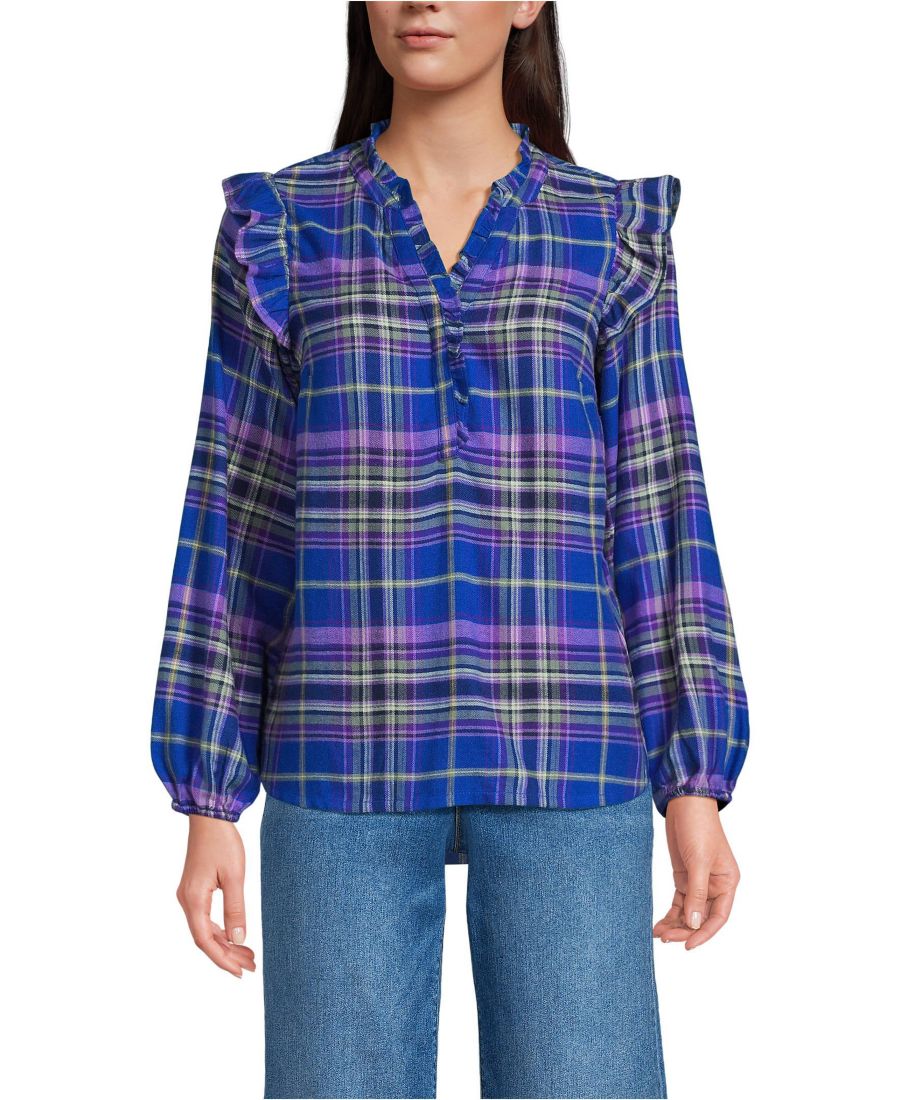 Женская фланелевая блузка-рубашка с оборками спереди Lands' End, Cobalt blue/bright grape plaid
Женская фланелевая блузка-рубашка с оборками спереди Lands' End, Cobalt blue/bright grape plaid
