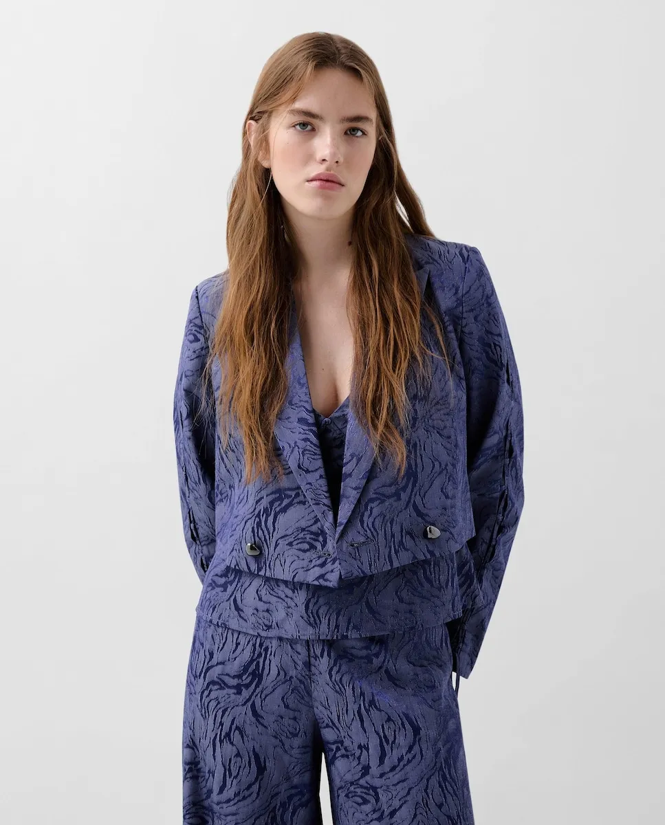 Женский жаккардовый двубортный пиджак Scalpers, синий
Женский жаккардовый двубортный пиджак Scalpers, синий