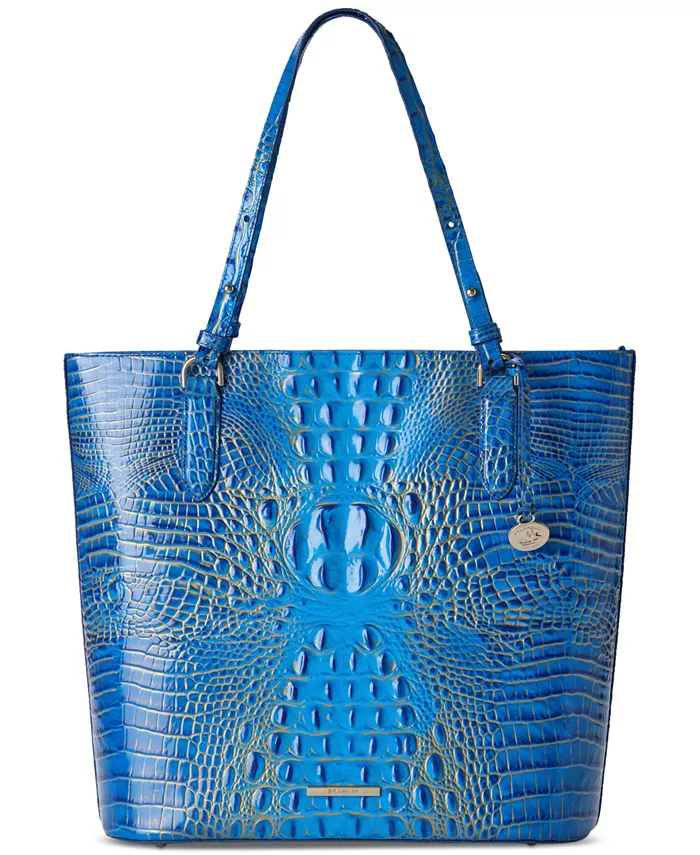 Эзра Мельбурн Большая кожаная сумка-тоут с тиснением Brahmin, синий 
Эзра Мельбурн Большая кожаная сумка-тоут с тиснением Brahmin, синий