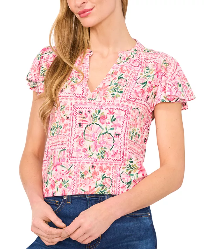 Женская блузка с V-образным вырезом, присборенной горловиной и рукавами-крылышками CeCe, розовый
Женская блузка с V-образным вырезом, присборенной горловиной и рукавами-крылышками CeCe, розовый