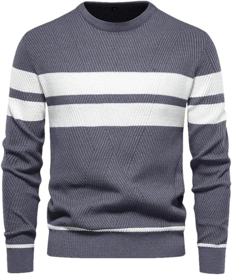 Мужской повседневный свитер с полосками, вязаный, свободный
Мужской повседневный свитер с полосками, вязаный, свободный