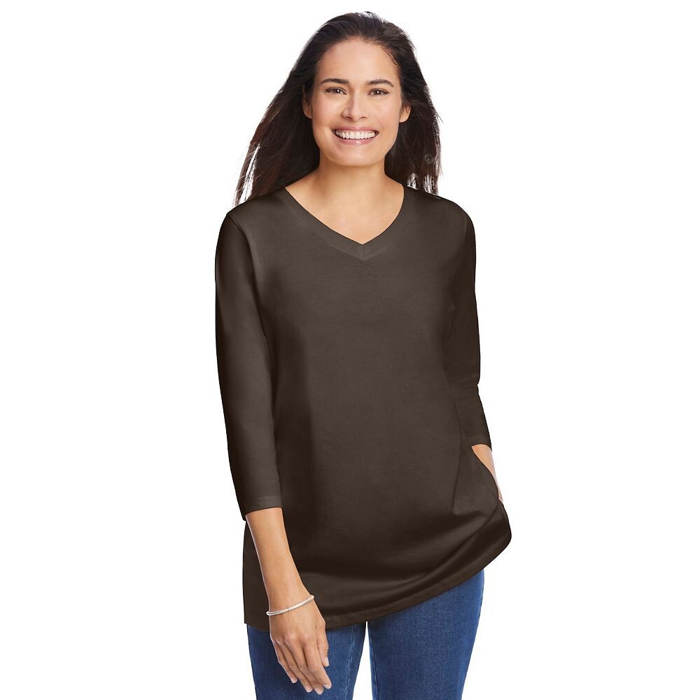 Женщина в женской идеальной футболке с v-образным вырезом и рукавами три четверти больших размеров Woman Within, цвет Chocolate
Женщина в женской идеальной футболке с v-образным вырезом и рукавами три четверти больших размеров Woman Within, цвет Chocolate