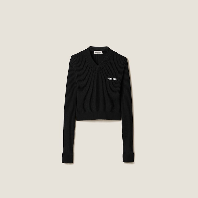 Короткий шерстяной свитер Miu Miu, черный
Короткий шерстяной свитер Miu Miu, черный