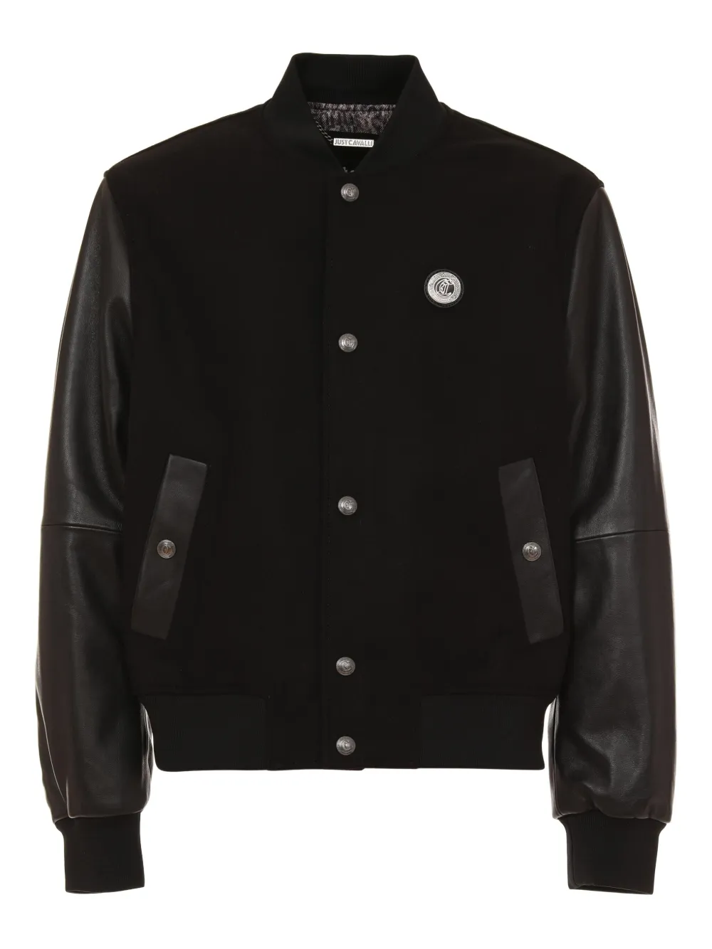 Бомбер с кожаными рукавами Just Cavalli, черный 
Бомбер с кожаными рукавами Just Cavalli, черный