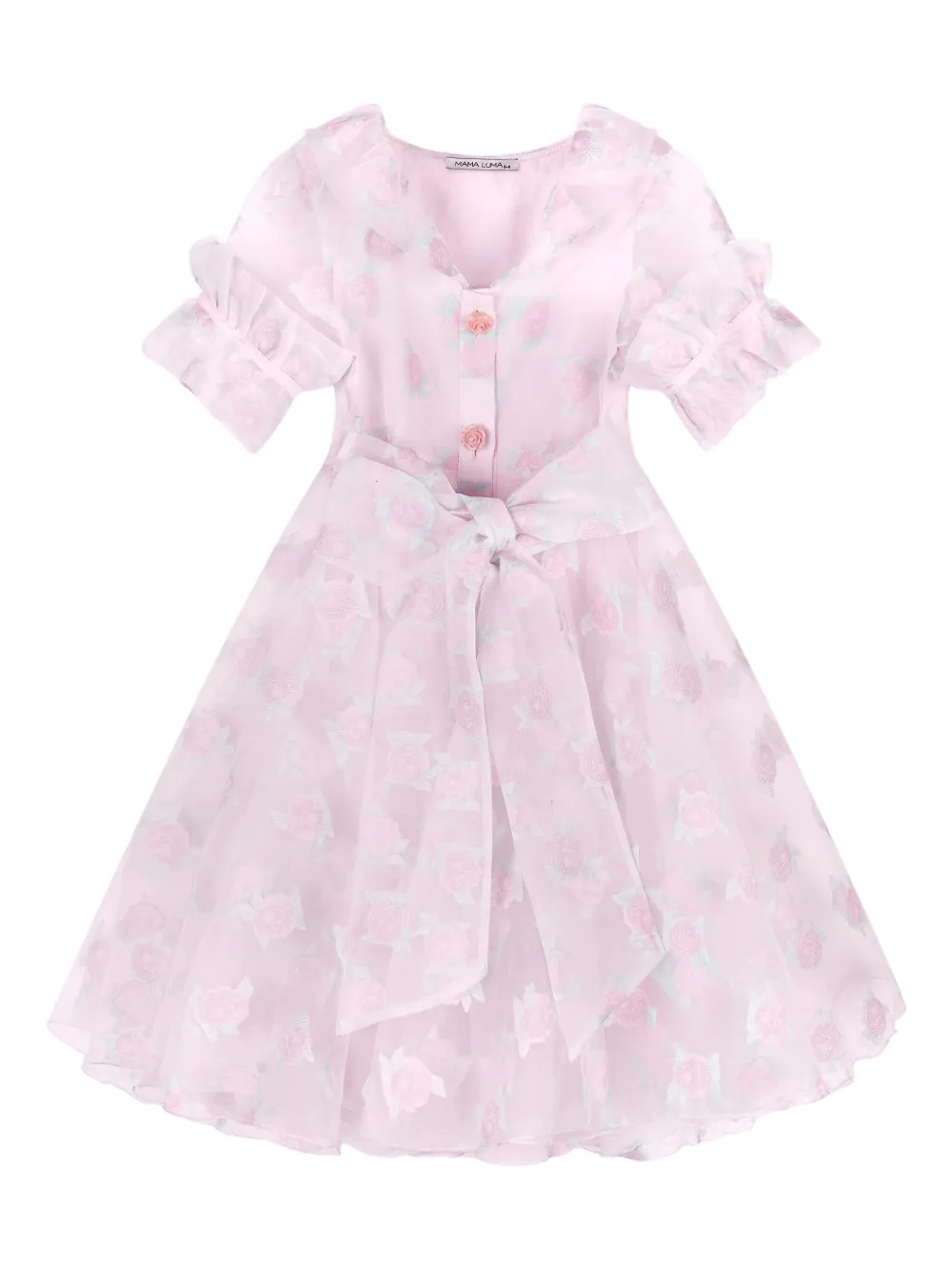 Платье с принтом роз и рукавами-оборками MAMA LUMA KIDS, розовый 
Платье с принтом роз и рукавами-оборками MAMA LUMA KIDS, розовый