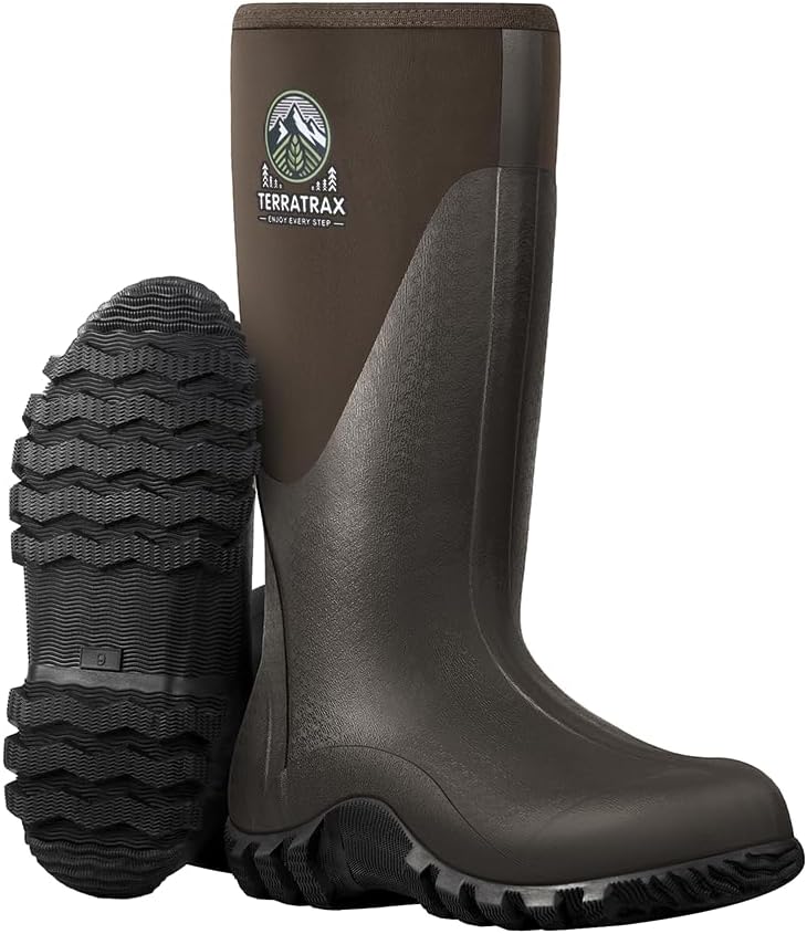 Мужские водонепроницаемые резиновые сапоги TerraTrax для дождя и работы - прочные, с 6 мм неопреновой изоляцией, идеально подходят для рыбалки, охоты и фермерства, коричневый
Мужские водонепроницаемые резиновые сапоги TerraTrax для дождя и работы - прочные, с 6 мм неопреновой изоляцией, идеально подходят для рыбалки, охоты и фермерства, коричневый