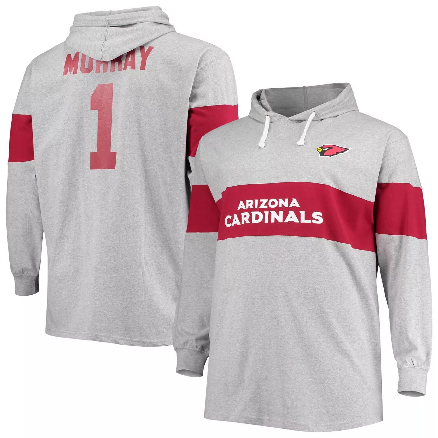 Мужская фирменная толстовка с капюшоном с именем и номером игрока Kyler Murray Heathered Grey Arizona Cardinals Big & Tall Player Fanatics