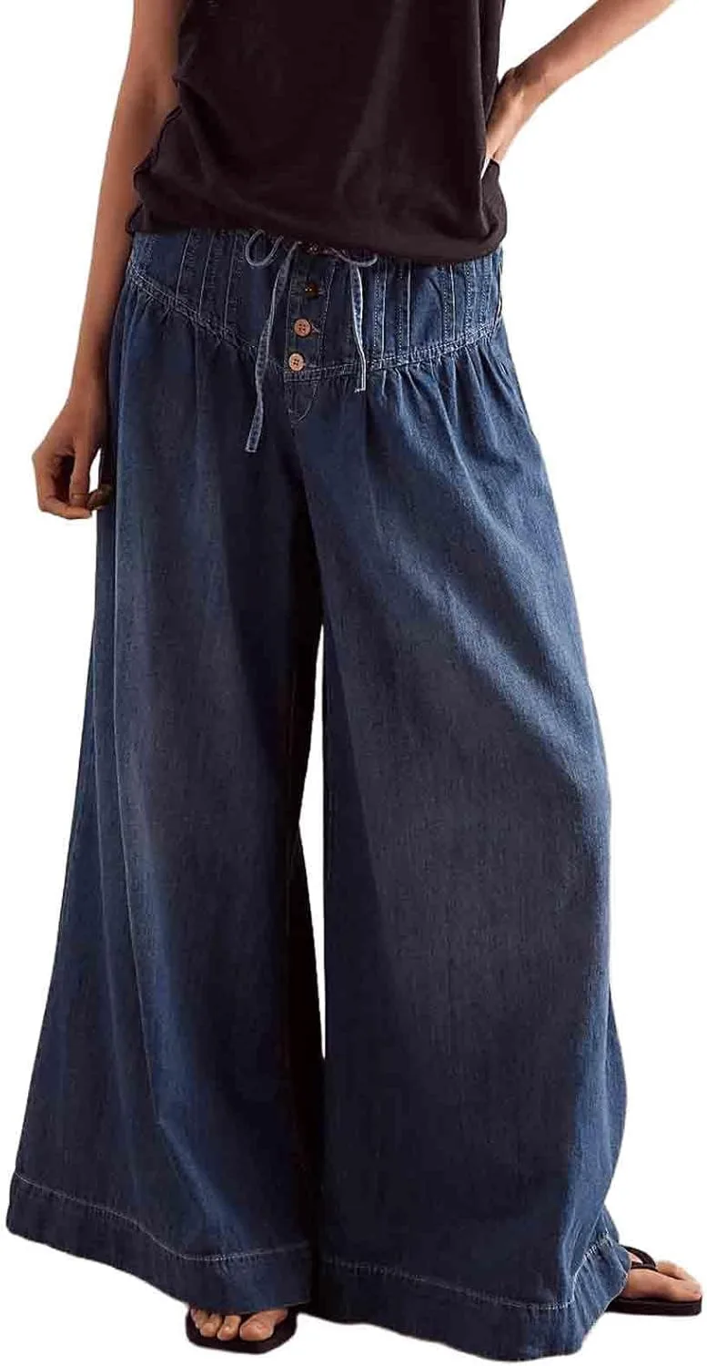 Женские джинсы с плиссировкой и шнуровкой на поясе, широкие брюки CBDAO
Женские джинсы с плиссировкой и шнуровкой на поясе, широкие брюки CBDAO