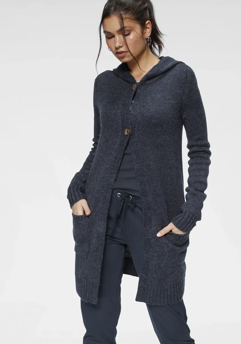Кардиган KangaROOS с капюшоном, накладными карманами и широкими манжетами в рубчик, синий
Кардиган KangaROOS с капюшоном, накладными карманами и широкими манжетами в рубчик, синий