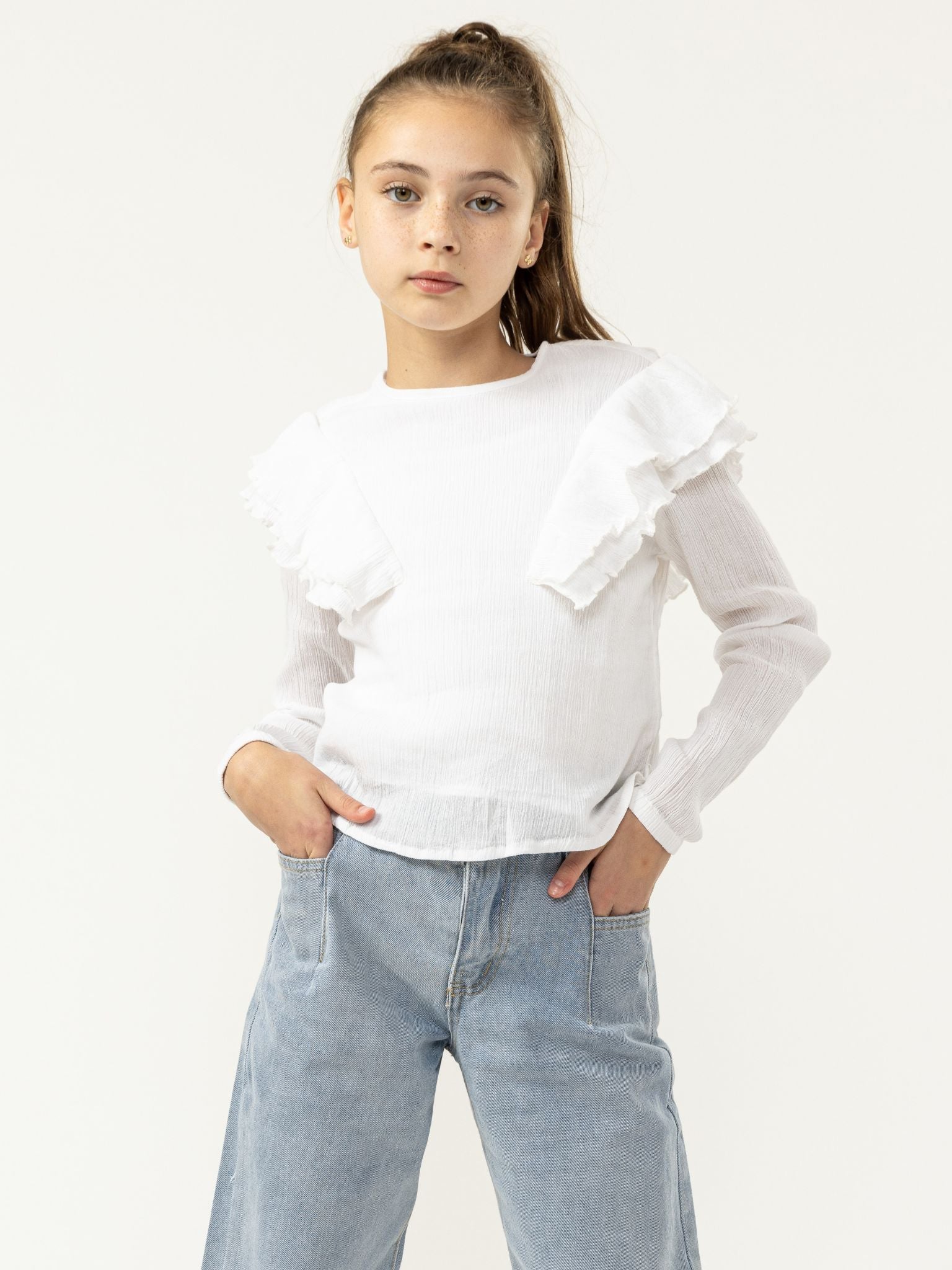 Рубашка с длинным рукавом для девочек, белый топ Noizz
Рубашка с длинным рукавом для девочек, белый топ Noizz