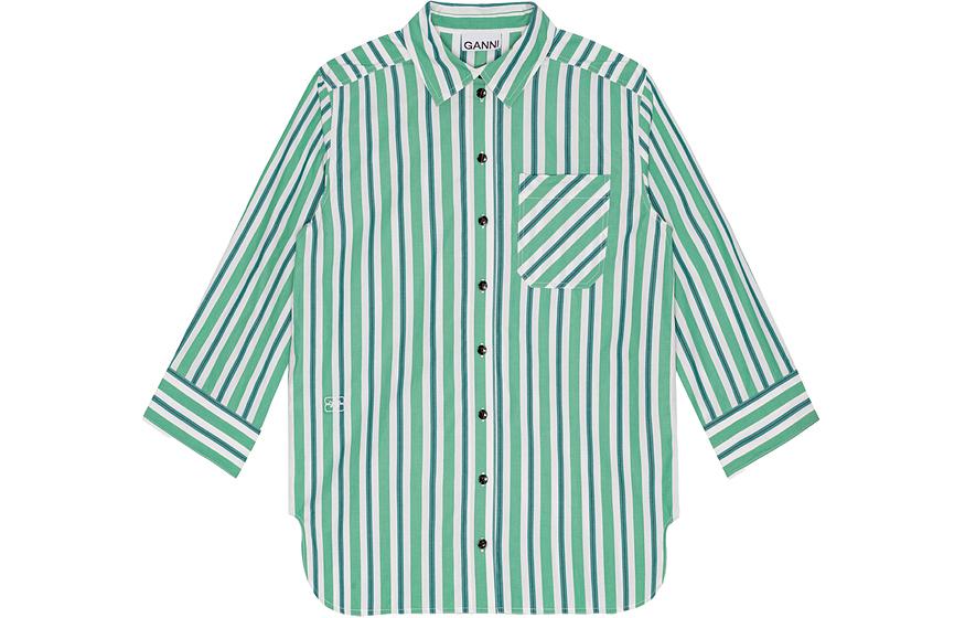 Органический хлопок полосатая рубашка GANNI, зеленый
Органический хлопок полосатая рубашка GANNI, зеленый