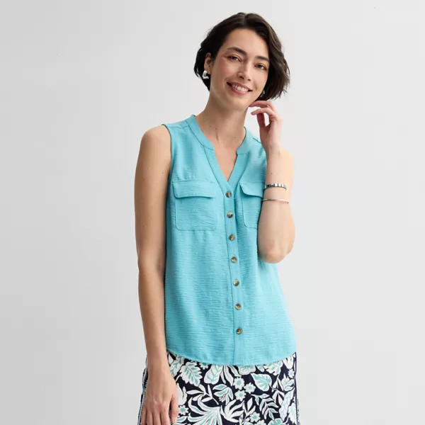 Женский топ с Y-образным вырезом Croft & Barrow, цвет be you blue 
Женский топ с Y-образным вырезом Croft & Barrow, цвет be you blue