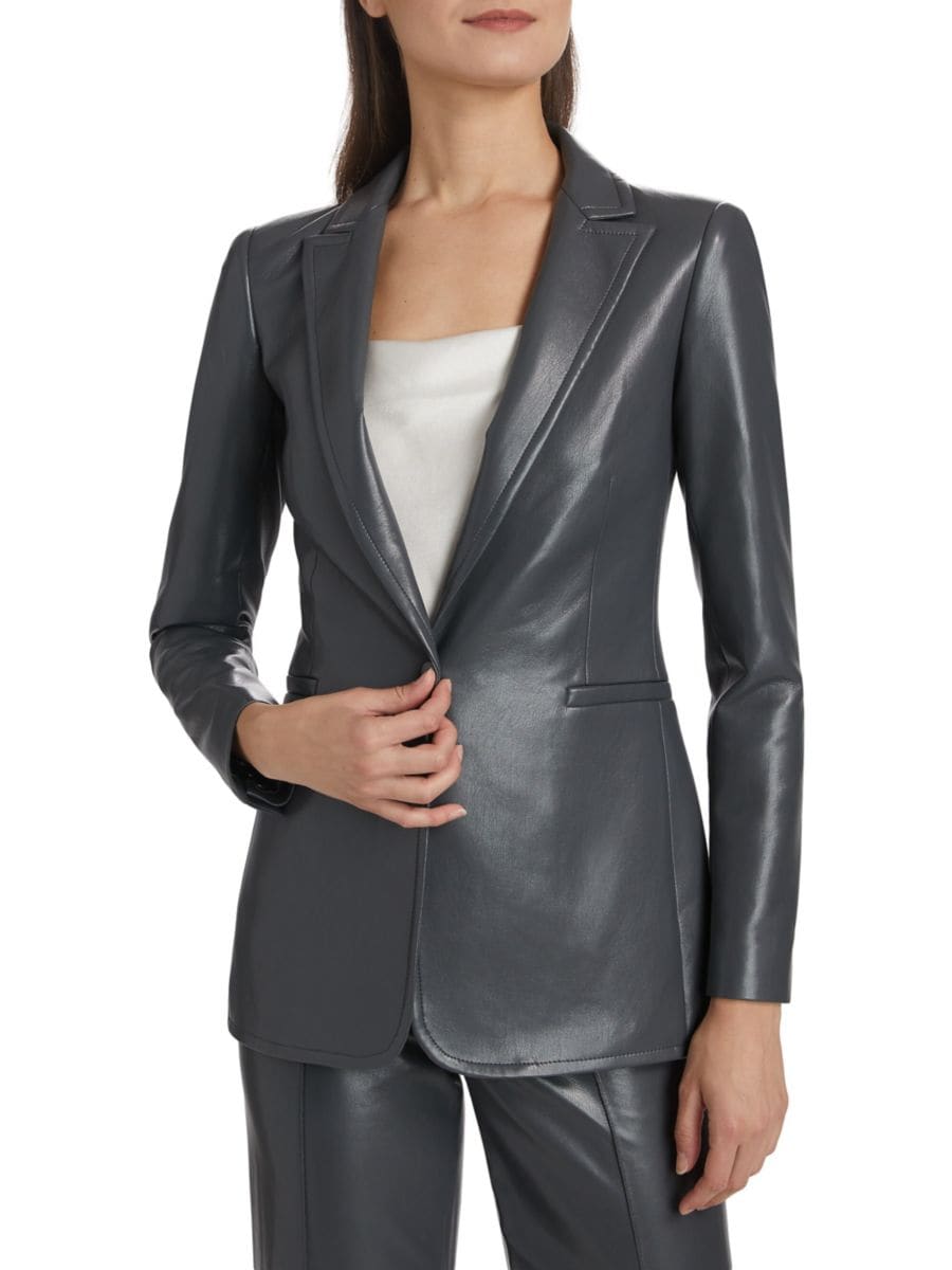 Однобортный блейзер Breann из искусственной кожи Alice + Olivia, угольный
Однобортный блейзер Breann из искусственной кожи Alice + Olivia, угольный