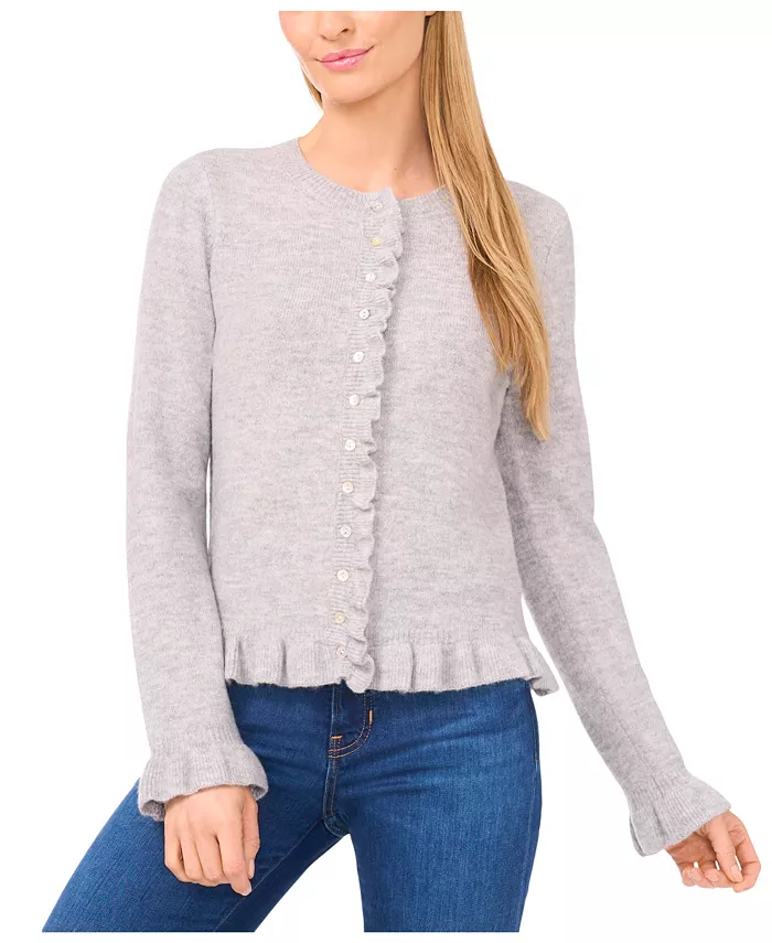 Женский кардиган с длинными рукавами и оборкой по краю CeCe, серый
Женский кардиган с длинными рукавами и оборкой по краю CeCe, серый