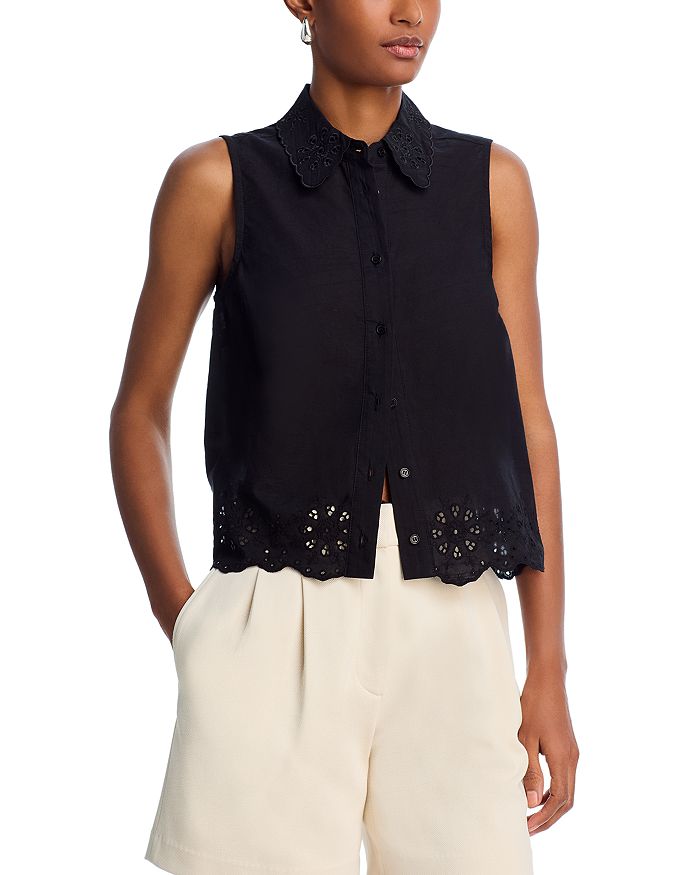 Рубашка без рукавов с кружевной отделкой - эксклюзив AQUA, черный 
Рубашка без рукавов с кружевной отделкой - эксклюзив AQUA, черный