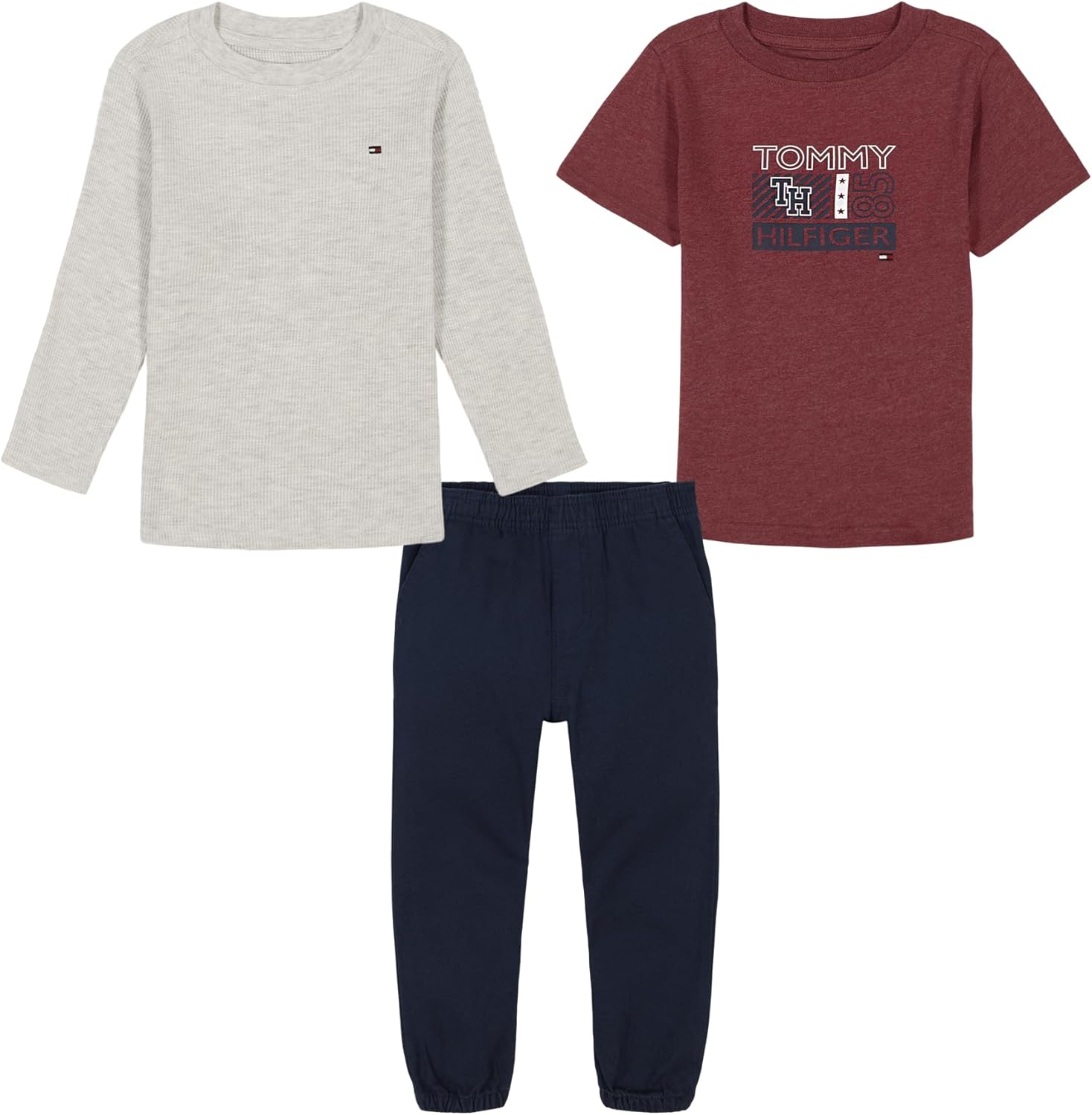 Комплект из 3 предметов и двух футболок для мальчиков Tommy Hilfiger Woven Jogger, Cabernet/Tan Heather/Navy Blazer
Комплект из 3 предметов и двух футболок для мальчиков Tommy Hilfiger Woven Jogger, Cabernet/Tan Heather/Navy Blazer