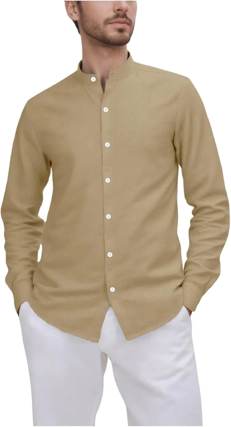 Мужская повседневная рубашка из льна с длинным рукавом, в полоску, с кубинским воротником и карманом
Мужская повседневная рубашка из льна с длинным рукавом, в полоску, с кубинским воротником и карманом