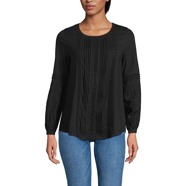 Женский топ с длинным рукавом, кружевом и защипами Lands' End, Black
Женский топ с длинным рукавом, кружевом и защипами Lands' End, Black