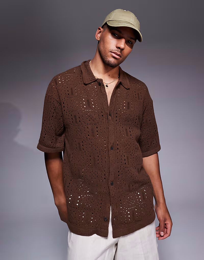 Вязаная крючком рубашка ADPT темно-красного цвета 
Вязаная крючком рубашка ADPT темно-красного цвета