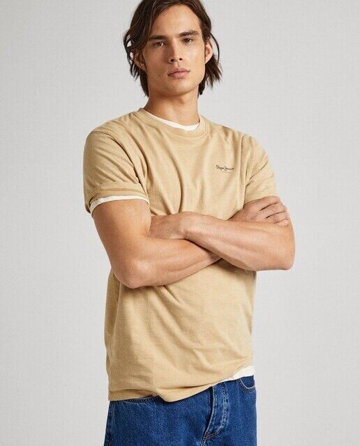 Мужская футболка с короткими рукавами и принтом логотипа Pepe Jeans, бежевый 
Мужская футболка с короткими рукавами и принтом логотипа Pepe Jeans, бежевый