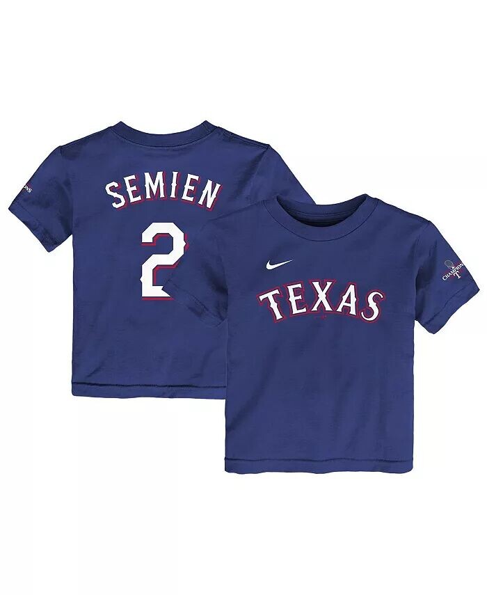 Футболка с именем и номером чемпиона Мировой серии 2023 года от Marcus Semien Royal Texas Rangers для мальчиков и девочек Nike
Футболка с именем и номером чемпиона Мировой серии 2023 года от Marcus Semien Royal Texas Rangers для мальчиков и девочек Nike