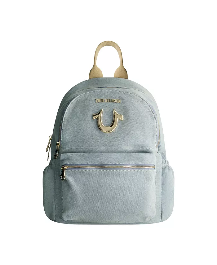 Джимовый рюкзак с карманом на молнии и подковой на спинке True Religion, синий 
Джимовый рюкзак с карманом на молнии и подковой на спинке True Religion, синий