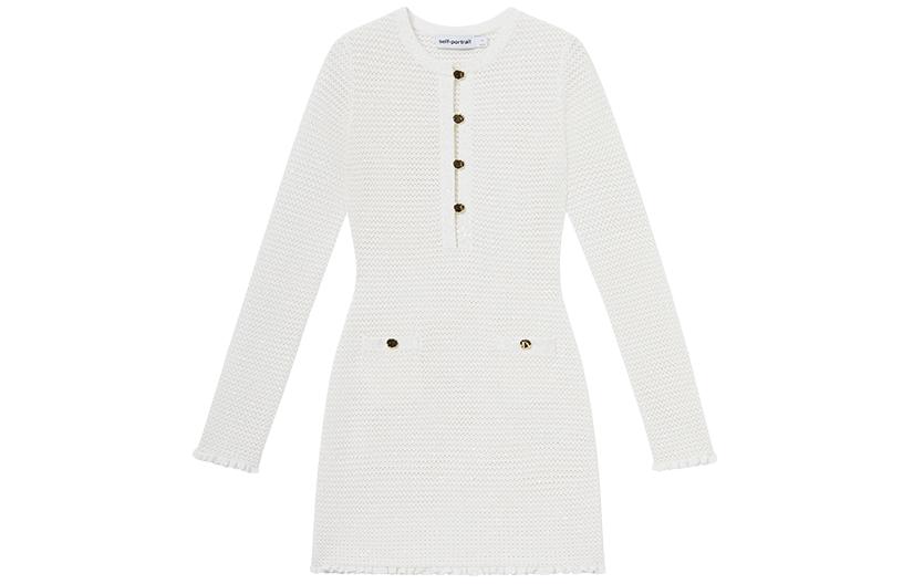 Self Portrait Длинное платье с длинными рукавами Женское Слоновая кость Белый