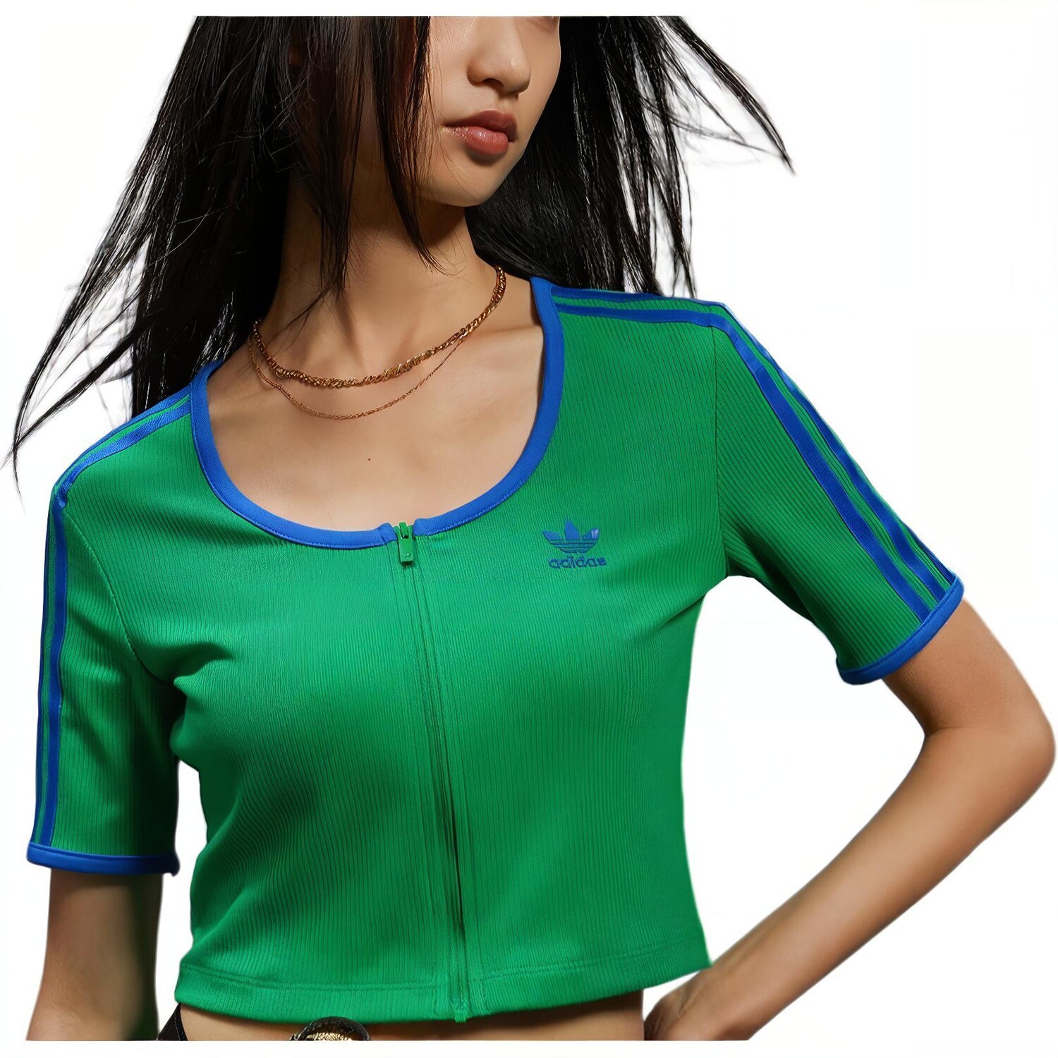 Топ с короткими рукавами и молнией в рубчик, зеленый Adidas Originals
Топ с короткими рукавами и молнией в рубчик, зеленый Adidas Originals