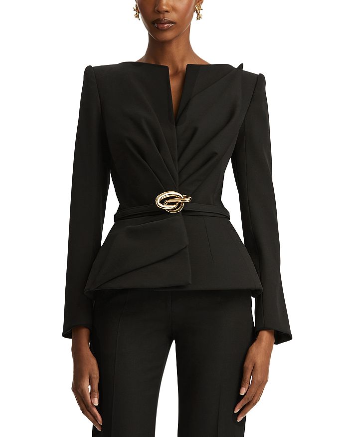 Черный атласный жакет с поясом на пряжке и бантом Oscar de la Renta, Черный атласный пиджак с пряжкой-бантом на поясе Oscar de la Renta 
Черный атласный жакет с поясом на пряжке и бантом Oscar de la Renta, Черный атласный пиджак с пряжкой-бантом на поясе Oscar de la Renta