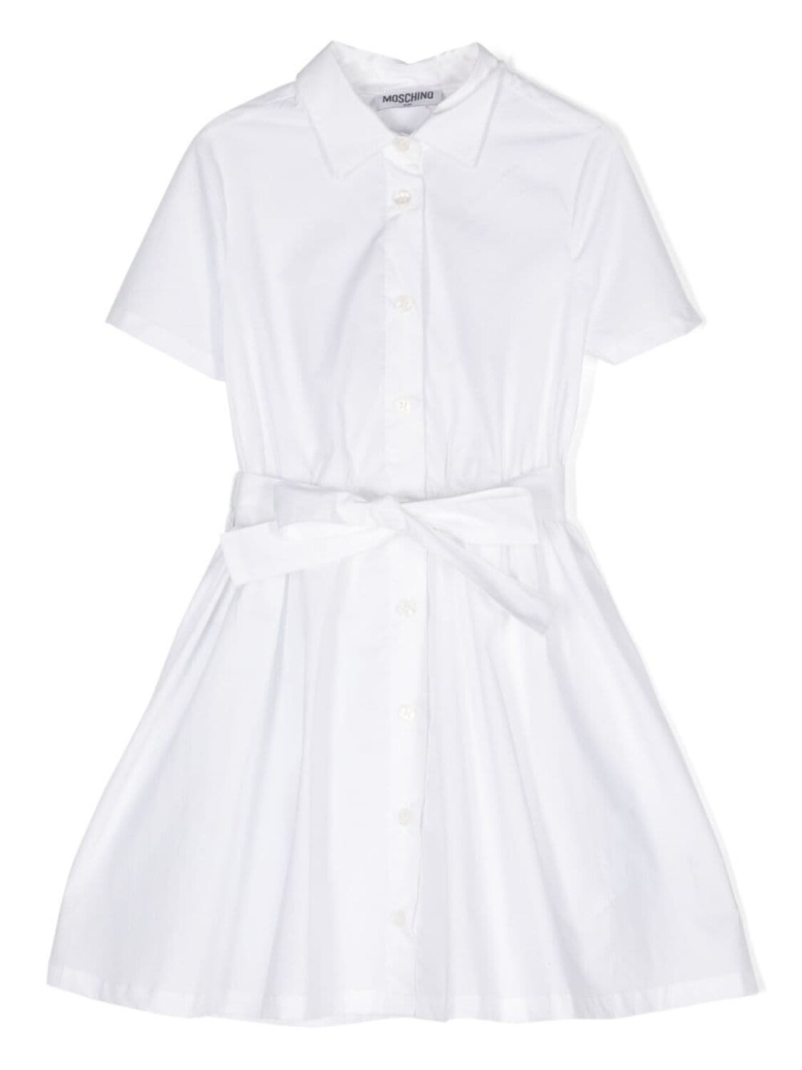 Moschino Kids поплиновое платье-рубашка с логотипом, белый 
Moschino Kids поплиновое платье-рубашка с логотипом, белый