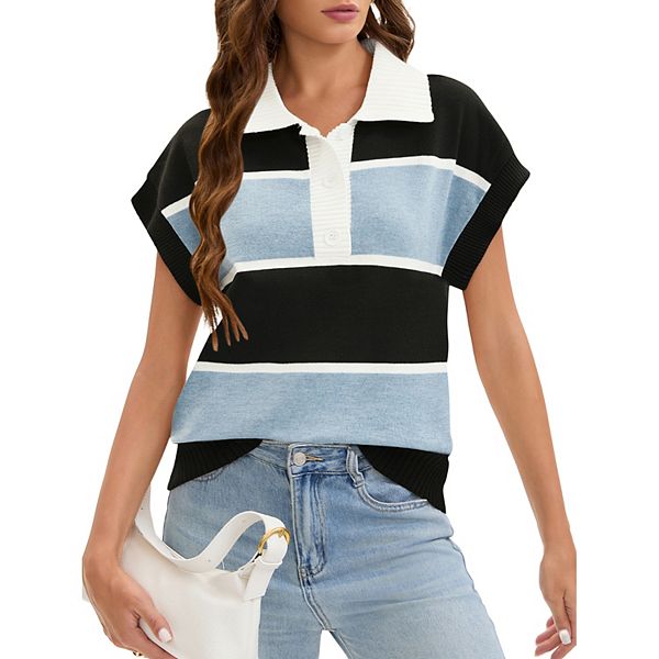 Женский летний свитер-жилет с v-образным вырезом и коротким рукавом Inspire Chic, Black Blue
Женский летний свитер-жилет с v-образным вырезом и коротким рукавом Inspire Chic, Black Blue